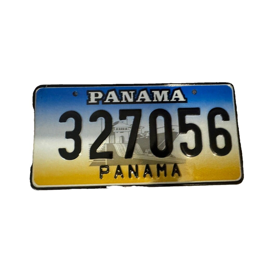 Authentic Panama License Plate 327056 Blue Gold Gradient Panama Canal Graphic